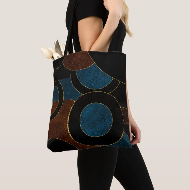 Bolsa Tote Círculos Geométricos Abstratos Dourado  Brilho em  (Close Up)