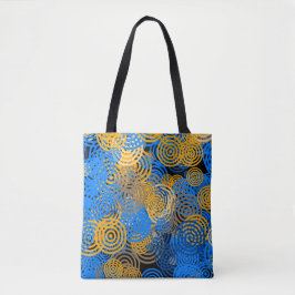 Bolsa Tote Círculos Geométricos Azuis de Arte Fractal Rodar M
