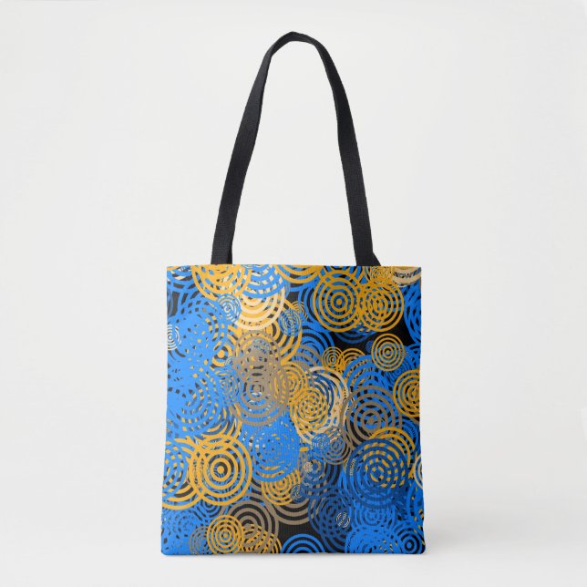 Bolsa Tote Círculos Geométricos Azuis de Arte Fractal Rodar M (Frente)