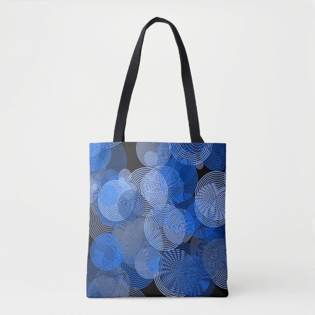 Bolsa Tote Círculos Geométricos Azuis de Arte Fractal Rodar M (Frente)