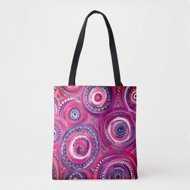 Bolsa Tote Círculos rosa e roxo e espirais originais (Frente)
