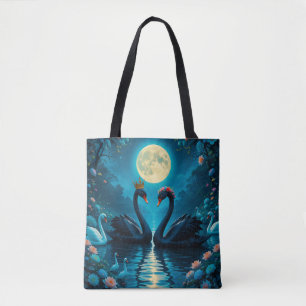 Bolsa Tote Cisnes Negros Elegantes Sob Lua Cheia