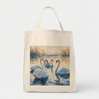 Bolsa Tote Cisnes no Lago Pintura em Aquarela