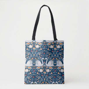 Bolsa Tote Cisnes, peixes, flores, padrões folclóricos.