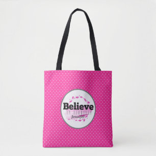 Bolsa Tote Citação Acredite Em Si Mesmo Aquarela Pontos Rosa