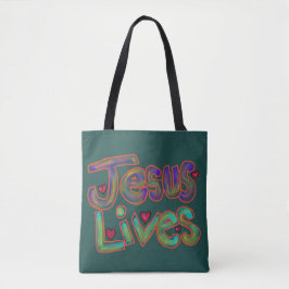 Bolsa Tote Citação Cristã 'Jesus Vive' Verde 