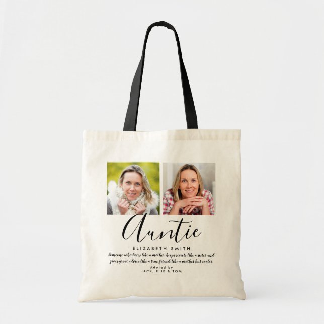 Bolsa Tote Citação da Tia de Script Moderno Foto (Frente)