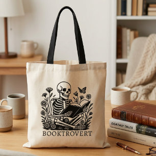 Bolsa Tote Citação de Booktrovert para Esqueleto de Leitura d