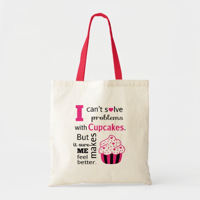 Bolsa Tote Citação de Cupcake Fofa, Felicidade (Frente)