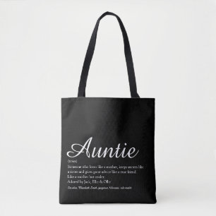 Bolsa Tote Citação de Definição de Tia Script Preto e Branco