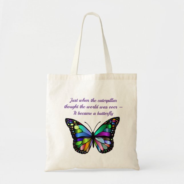 Bolsa Tote Citação de Encorajamento Inspiracional Butterfly (Frente)