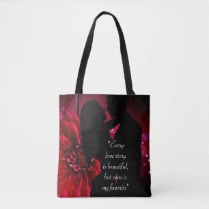 Bolsa Tote Citação de história de amor beijo amante fundo Cas