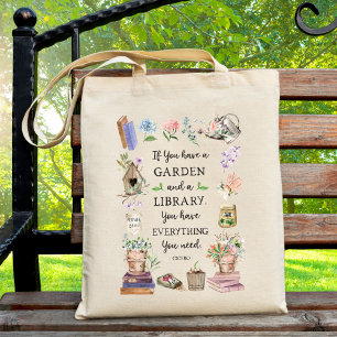 Bolsa Tote Citação de Jardim e Biblioteca Jardim Floral