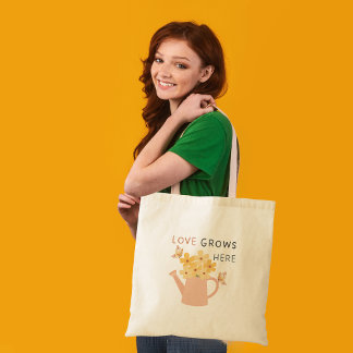 Bolsa Tote Citação de Jardim Floral Onde o Amor Cresce