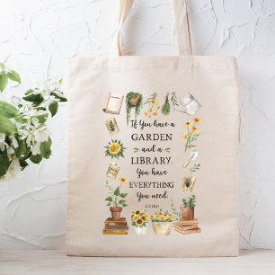 Bolsa Tote Citação de jardinagem e biblioteca Girassol e Erva
