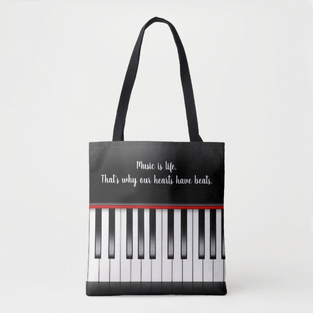 Bolsa Tote Citação de Música no Teclado Piano (Frente)