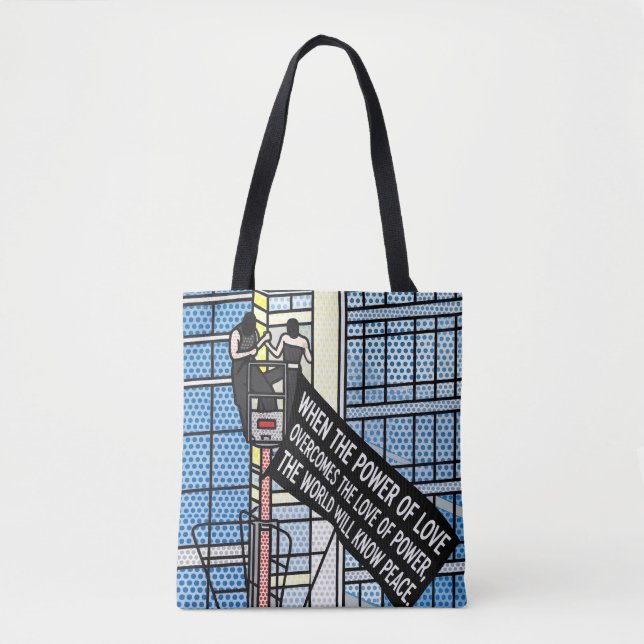 Bolsa Tote Citação de Paz Inspiradora Poder do Amor Quadrinho (Frente)