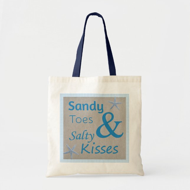 Bolsa Tote Citação de Sandy Toes e Salty Kisses Beach Life (Frente)