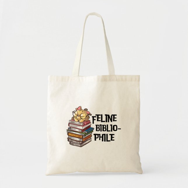 Bolsa Tote Citação Divertida de Amante de Gatos e Livros Feli (Frente)