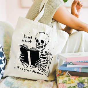 Bolsa Tote Citação Divertida Para Amantes de Livros Esqueleto