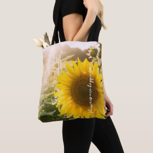Bolsa Tote Citação do girassol "flores são felicidade"