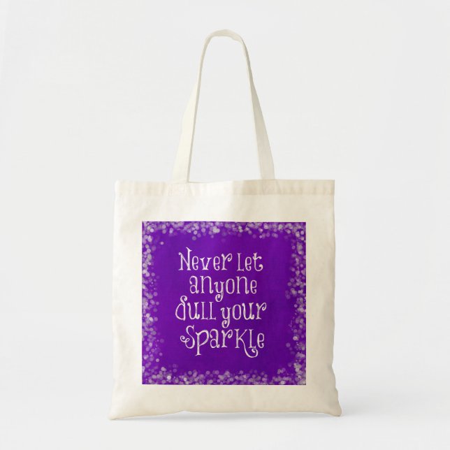Bolsa Tote Citação do Sparkle Inspiracional Roxo (Frente)