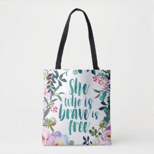 Bolsa Tote Citação Feminina Livre e Corajosa Floral