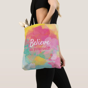 Bolsa Tote Citação Inspiradora Acredite em Si Mesmo Aquarela