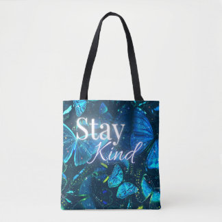 Bolsa Tote Citação Inspiradora Curta Estética Azul Permaneça