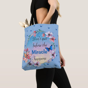 Bolsa Tote Citação inspiradora da natureza azul floral da b