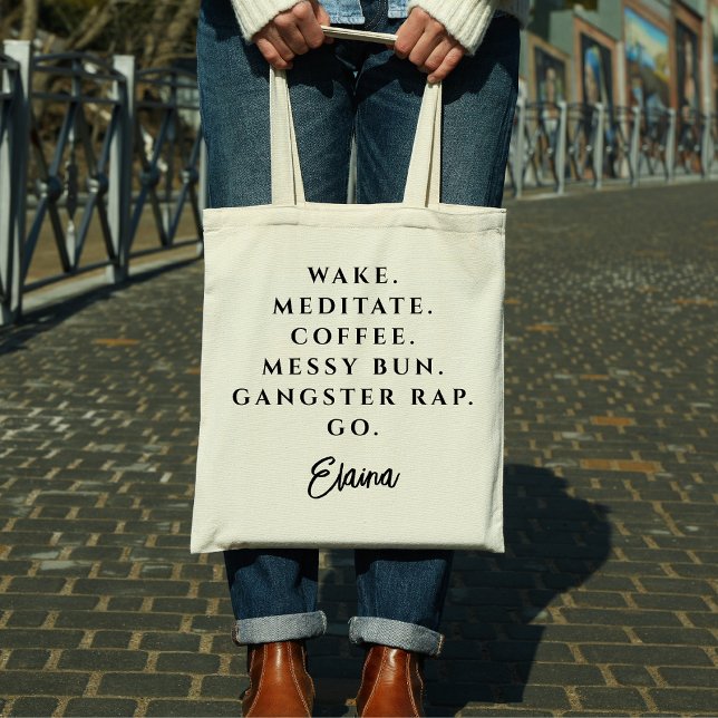 Bolsa Tote Citação Moderna Preta e Branca na Moda  (Criador carregado)