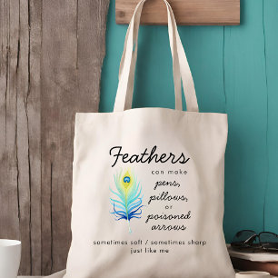 Bolsa Tote Citação Motivacional Atitude Pena de Pavão