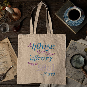 Bolsa Tote Citações do livro da biblioteca de Plato