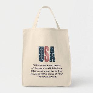 Bolsa Tote Citações do orgulho nacional de Abraham Lincoln