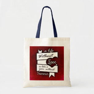 Bolsa Tote Citações inspiradas no amor em um fundo vermelho