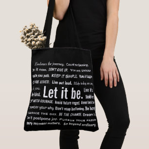 Bolsa Tote Citações Inspiradoras Curtas em Preto