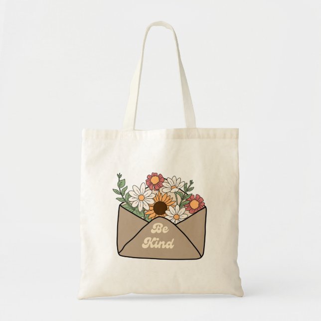 Bolsa Tote citar ser gentil em envelope de mensagem de flor (Frente)