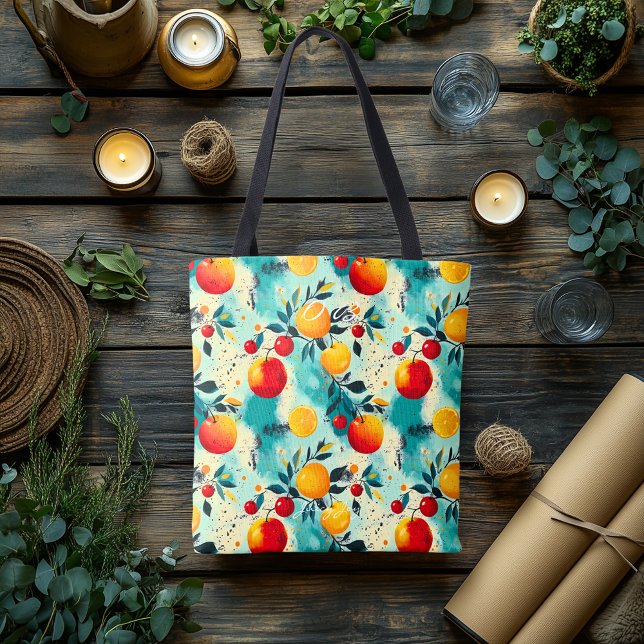 Bolsa Tote Citrinos e cerejas vibrantes - Iniciais personaliz (Criador carregado)