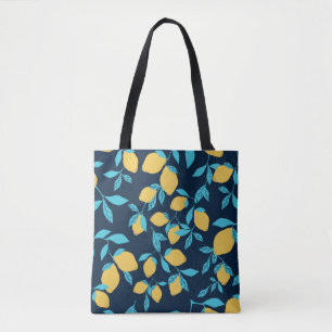Bolsa Tote Citros simples: limões em azul.
