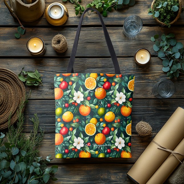 Bolsa Tote Citros Vibrantes e Flores Brancas com Iniciales (Criador carregado)