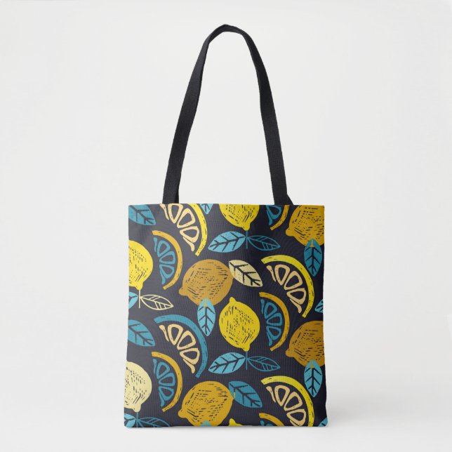 Bolsa Tote Citrus lime lemon doodle hand drawn pattern backgr (Frente)