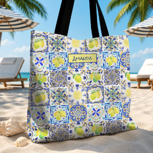 Bolsa Tote Citrus siciliano de verão majólica mediterrânea
