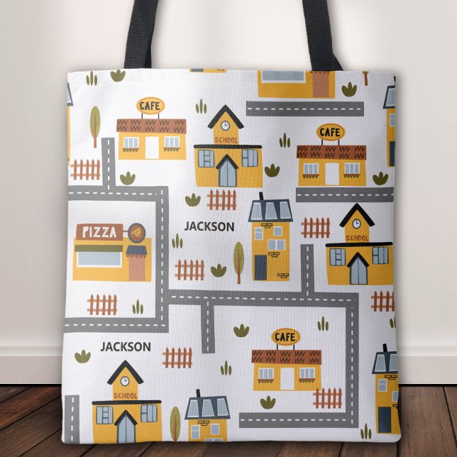 Bolsa Tote City Road Map Standard Yellow e Cinza Kids School (Criador carregado)