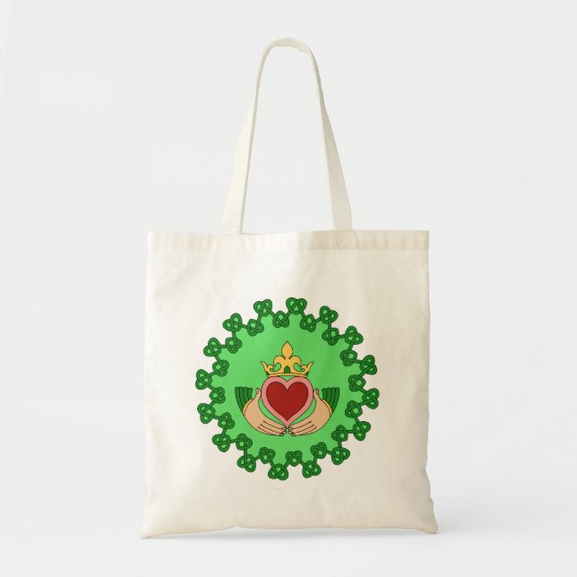 Bolsa Tote Claddagh e Green Knotwork (Frente)