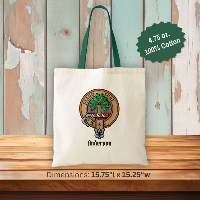 Bolsa Tote Clan Anderson Crest sobre Tartan (Criador carregado)