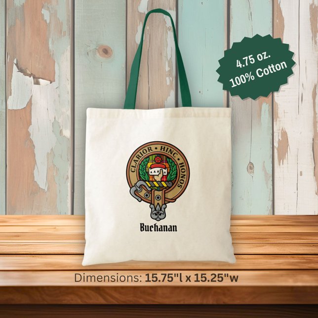 Bolsa Tote Clan Buchanan Crest sobre Tartan (Criador carregado)