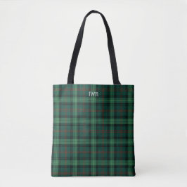 Bolsa Tote Clan Ross caçando Tartan Green Xadrez Monograma