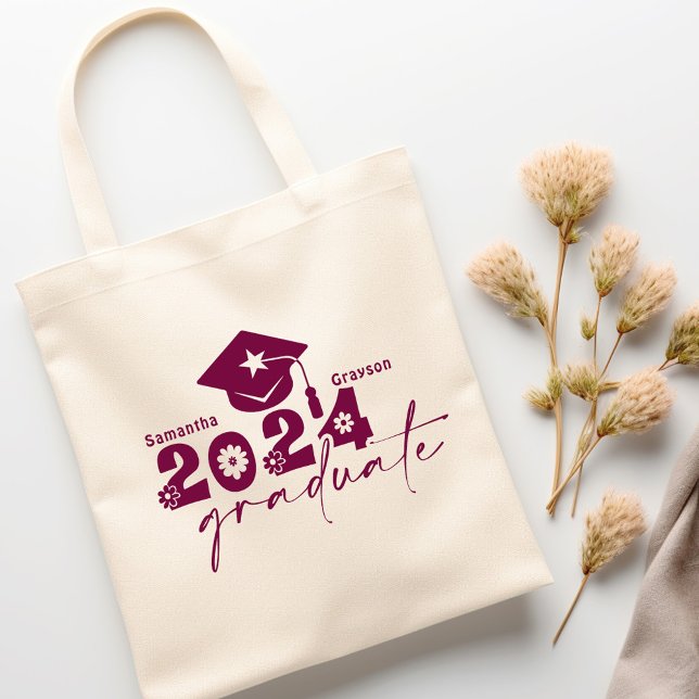 Bolsa Tote Classe de Formando Personalizado de 2024 Maroon (Criador carregado)