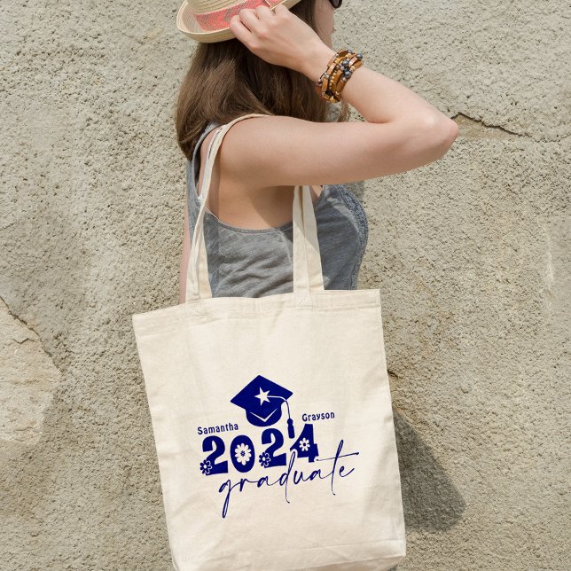Bolsa Tote Classe de Formando Personalizado de Azul Marinho 2 (Criador carregado)