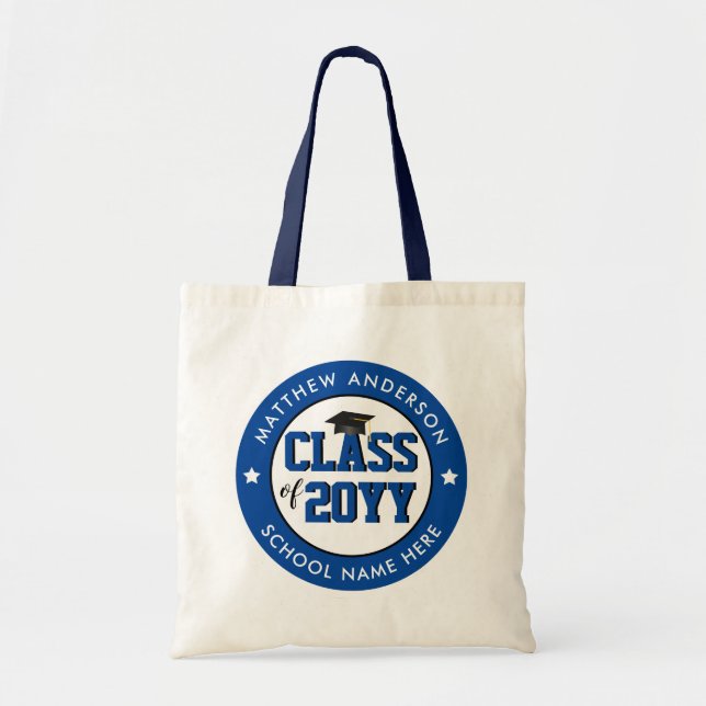 Bolsa Tote Classe de graduação do Formando azul Elegante 2023 (Frente)